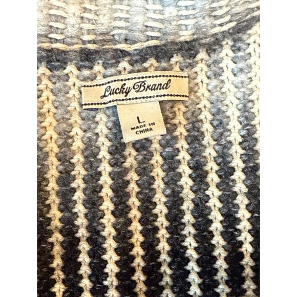 Lucky Brand Womens Longline Button Cardigan Sweater L Black & White Knit - Picture 2 of 8